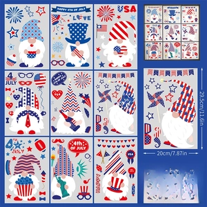 Detailed set of 9 Fourth of July window clings with gnomes and stars and stripes designs