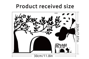 Product size guide for black mouse hole silhouette wall sticker measuring 30x20cm
