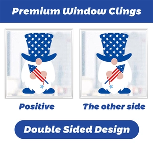 Double-sided gnome window clings showing both sides of the patriotic static stickers