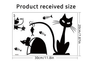 Dimensions guide for the black cat and mouse wall sticker measuring 30cm by 20cm