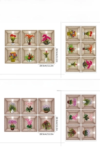 Detailed size chart and layout specifications for green plant PVC wall stickers