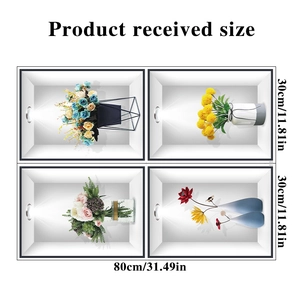 Detailed size guide for 3D potted plant wall stickers featuring tulip and sunflower designs