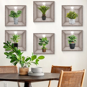 3D Visual Green Plant Wall Stickers PVC Waterproof Self Adhesive Simulated Niche Floral Decals For Bedroom Living Room