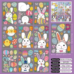 Nueve hojas de pegatinas estáticas de Pascua con conejos y huevos de 20x30 cm