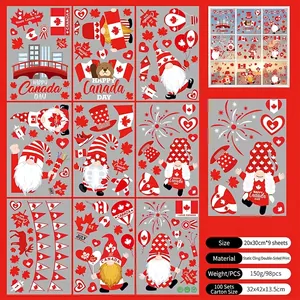 Détails de 9 feuilles de stickers de fenêtre Fête du Canada avec gnomes et érables