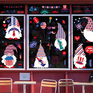 Independence Day window stickers featuring cute gnomes and Statue of Liberty decals