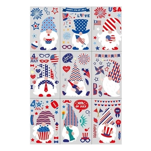 Set of 9 Independence Day window clings with cute gnomes and stars and stripes patterns