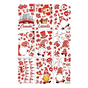 Stickers de fenêtre Canada Day avec feuilles d'érable, gnomes et drapeaux pour décoration