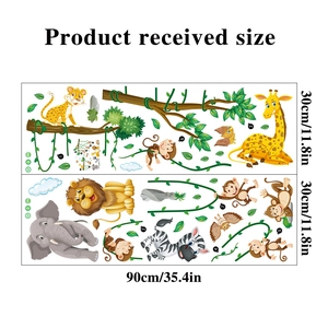 Detailed sheet size of jungle animals wall stickers including lion and giraffe for kids room