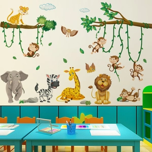 Adesivi murali animali della giungla con leoni e giraffe per cameretta dei bambini