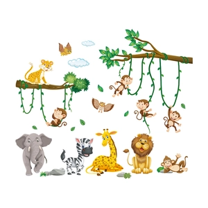 Dettagli degli adesivi murali animali della giungla con leone, giraffa e scimmia