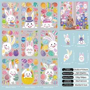 Set of 9 Easter static window clings with rabbits and eggs featuring double-sided printing