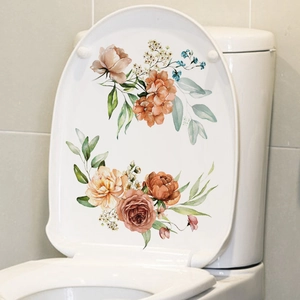 Adesivo impermeabile per il sedile del water con fiori acquerellati dipinti a mano, bagno