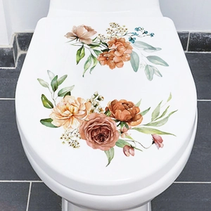 Adesivi per WC impermeabili con fiori acquerello arancioni e rosa decorativi
