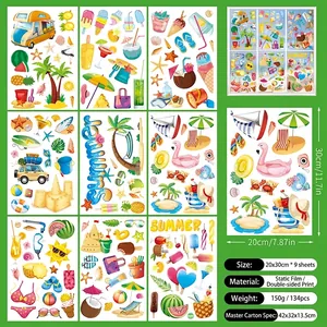 Detail view of 9-sheet summer beach static window clings with 134 pieces of 20x30cm PVC decals