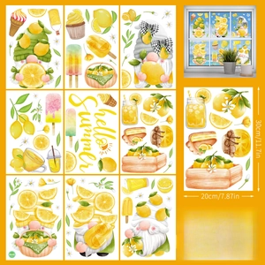 9-sheet summer lemon gnomes window clings with double-sided printing for glass decor