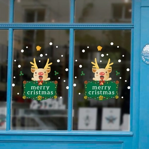 Stickers de fenêtre renne de Noël avec flocons de neige et signes Merry Christmas