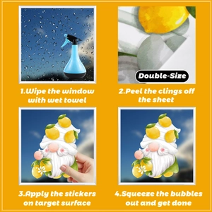 Four-step installation guide for Hawaii lemon gnome static double-sided window stickers