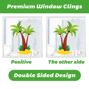 Detailed double sided view of summer palm tree window clings with beach design