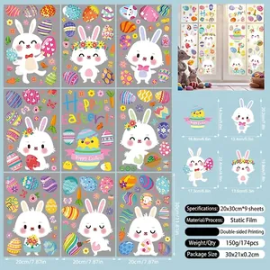 Detail view of 9-sheet Easter window stickers set featuring rabbits and colorful eggs