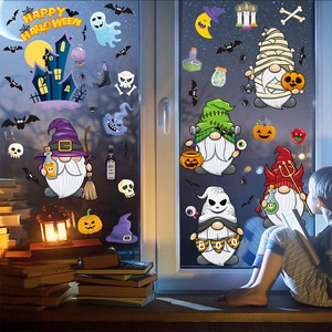 Halloween gnome static window clings with ghosts and pumpkins for party decoration