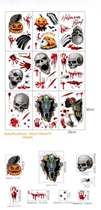 Guide des tailles pour 9 feuilles d'autocollants Halloween avec crânes et citrouilles