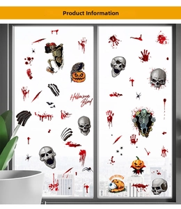Stickers Halloween pour vitre avec empreintes de mains ensanglantées et crânes effrayants