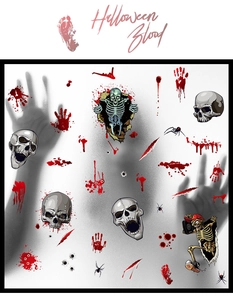 Autocollants Halloween avec crânes réalistes, mains sanglantes et araignées noires