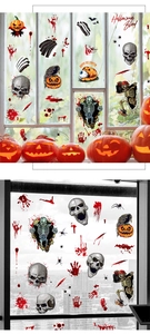 Détails macro des autocollants d'Halloween avec empreintes de mains ensanglantées et crânes