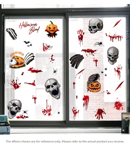 Stickers Halloween statiques avec crânes et empreintes de mains sanglantes pour fenêtres