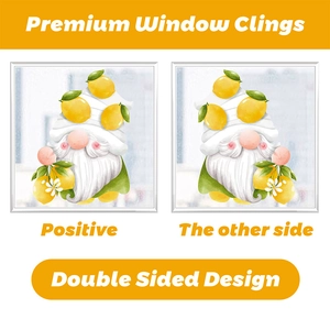 Double-sided summer gnome and lemon window clings for home glass decoration