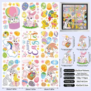 Detail of 9-sheet Easter window clings with 116 colorful bunny and egg stickers