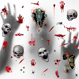 Stickers Halloween crânes avec empreintes de mains sanglantes pour décoration vitre