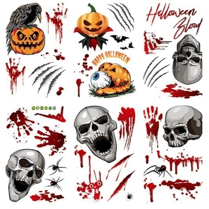 Autocollants Halloween avec crânes, citrouilles et traces de sang pour décoration fête