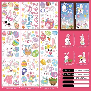 Detail of Easter window stickers set with 103 pieces featuring rabbits and colorful eggs