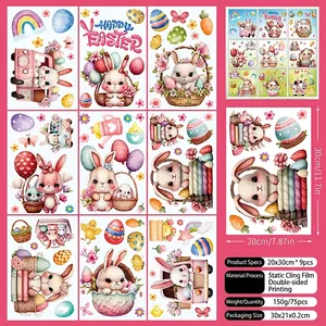 Set of 9 Easter window clings with double-sided bunny and egg designs for glass decor