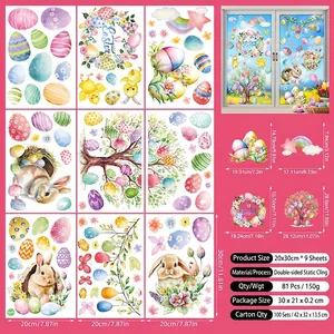 Detailed view of 81pcs Easter static window clings with rabbits and colorful eggs