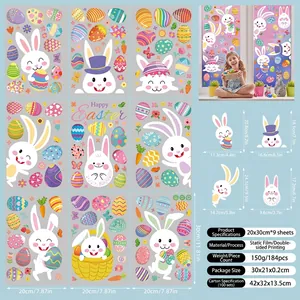 Osterhasen und bunte Eier statische Fensterbilder Set mit Happy Easter Motiven