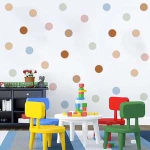 Colorful polka dot wall stickers for kids bedroom in soft Morandi and earth tones
