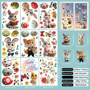 Detail of Easter window stickers showing 9 sheets with bunnies, chicks and eggs
