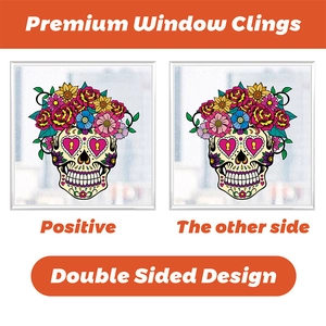Double-sided Day of the Dead window clings with colorful sugar skull designs