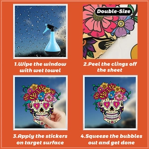 Step-by-step guide for applying double-sided Day of the Dead floral skull window clings