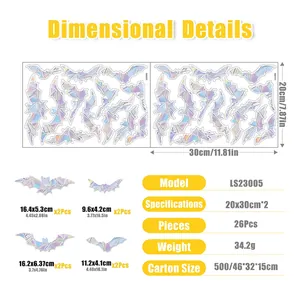 Holographic bat suncatcher window clings set with 26 pieces in various sizes