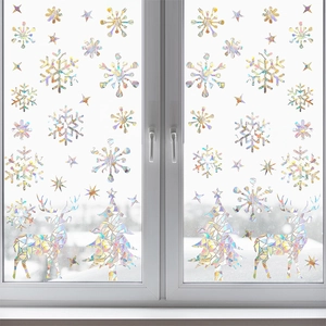 Rainbow prism window stickers featuring holographic snowflakes and reindeer for Christmas