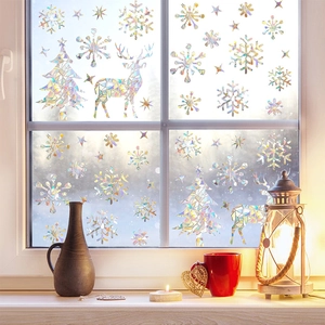 Rainbow prism snowflake window stickers with suncatcher effect for festive glass decor
