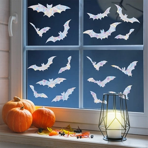 Bat Window Stickers Holographic Prism Suncatcher Rainbow Effect Static Cling Anti-Collision Halloween Decoration Glass