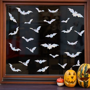 Holographic bat suncatcher window stickers for Halloween decor with rainbow prism effect