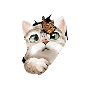 3D realistic tabby cat and monarch butterfly waterproof wall sticker for home decor