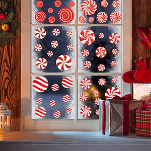 Christmas peppermint candy static window decals for festive holiday shop decorations