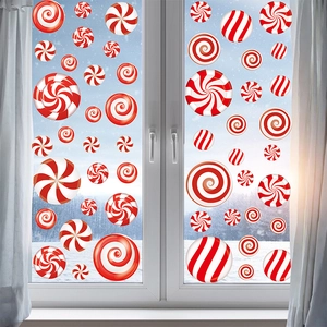Christmas Window Clings Peppermint Candy Static Stickers Red White Swirl Double Sided Holiday Home Decoration